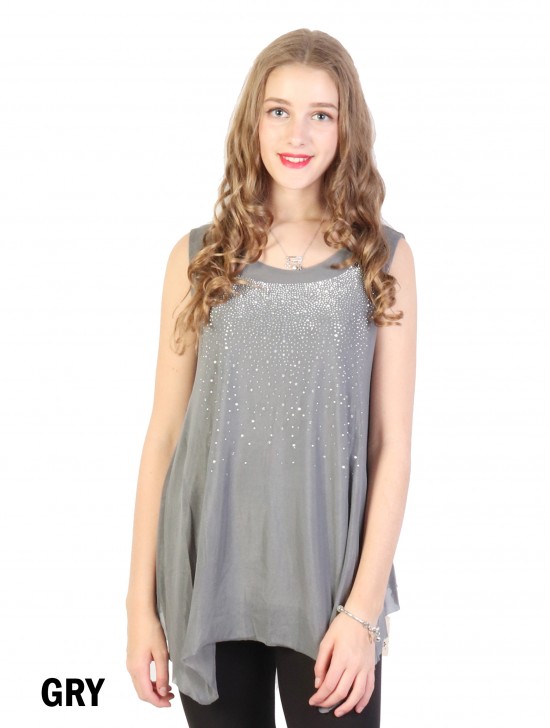 Rhinestone Starry Sky Chiffon Top